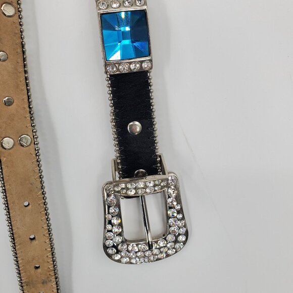 Wild Fire Black Leather Blue Square Gem Rhinestone Studded Western Belt Size XL - Picture 4 of 7